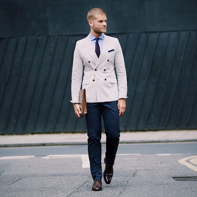 Blue & White suit jacket, pocket square
