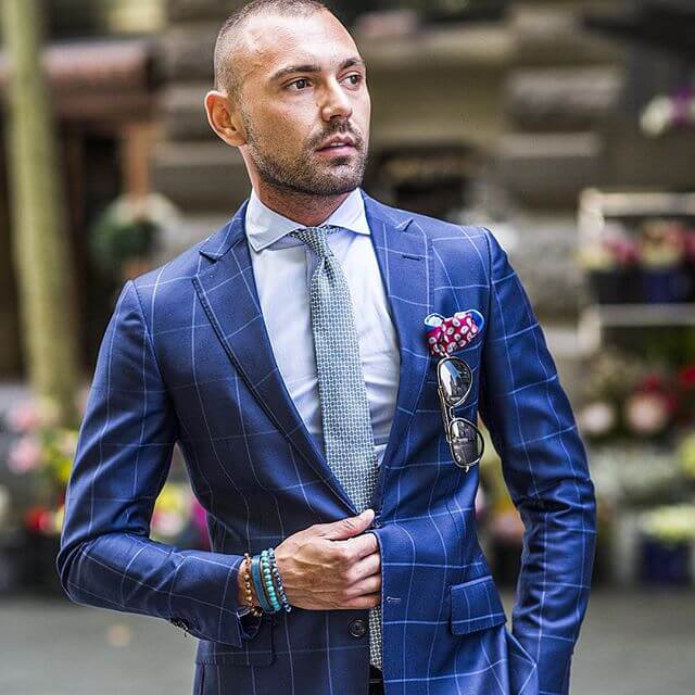 blue checkered suit 