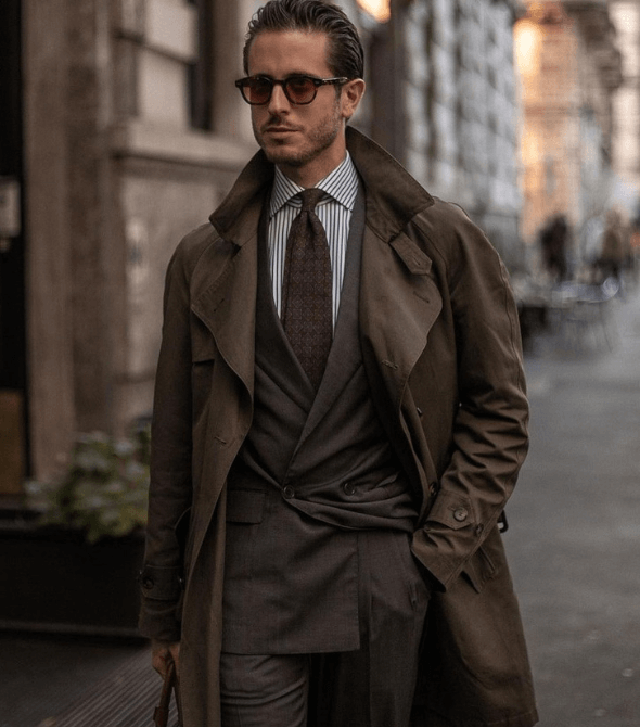 Men’s Fashion Magazine wearing a coat and sunglass 