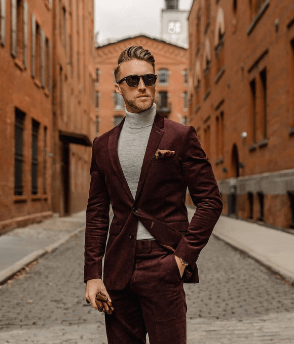 gentlemen with red suede outfit