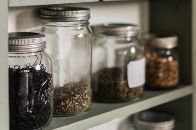 spice jars on a shelf