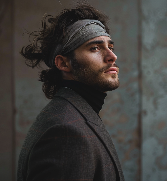 A professional barbershop photograph of a cool headband for men with long  hair and medium-length hair - Long Hair Guys