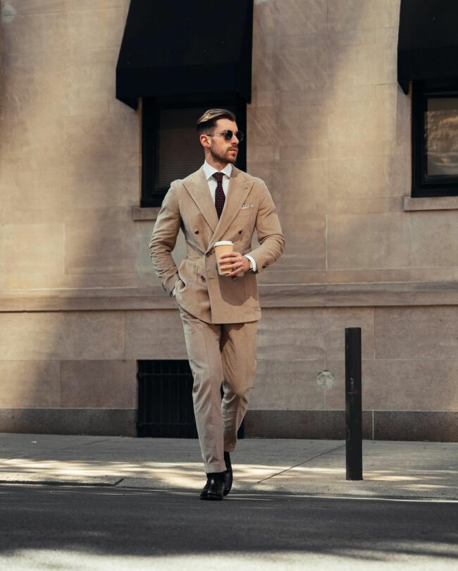 A textured stylish corduroy suit. 