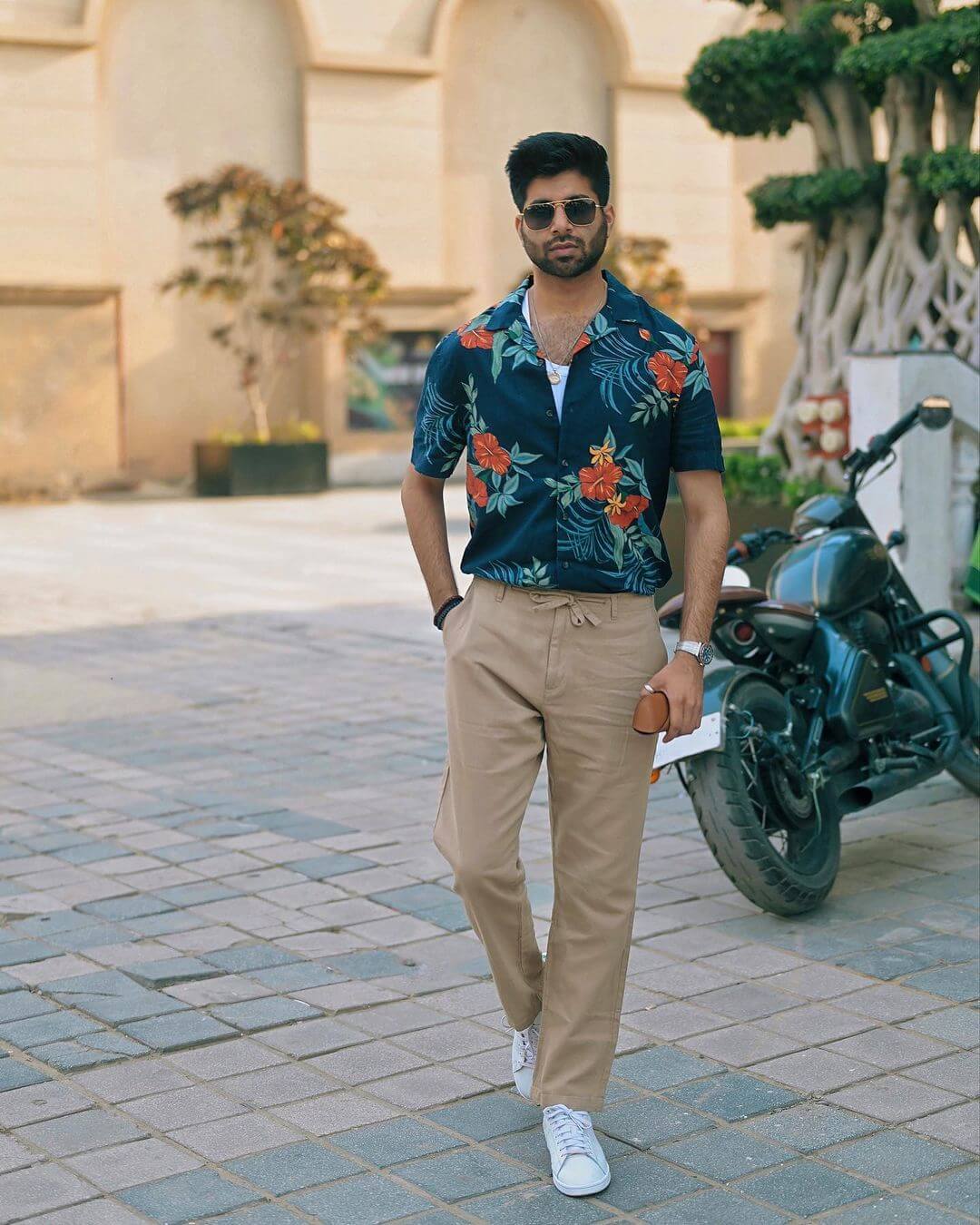 A floral printed shirt idea, perfect for summer.