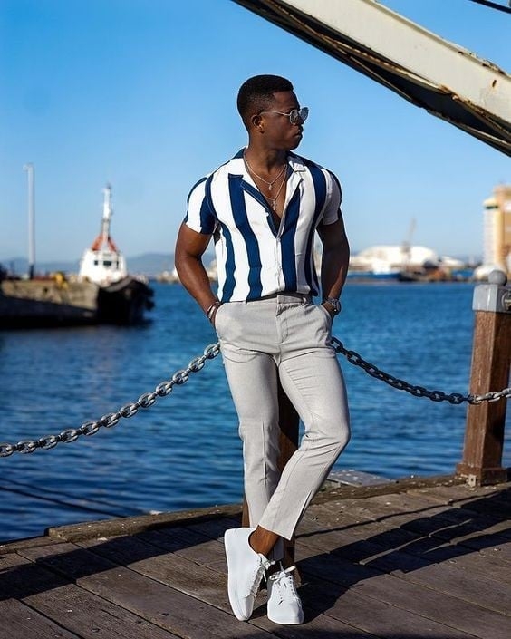 Nautical vibes featuring a striped shirt. 