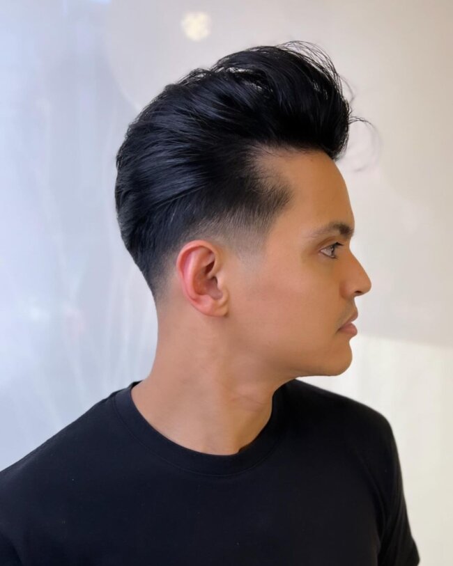 A stylish appearance with textured pompadour. 