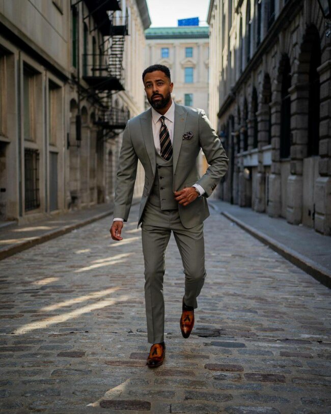 A chic look with a vested suit. 